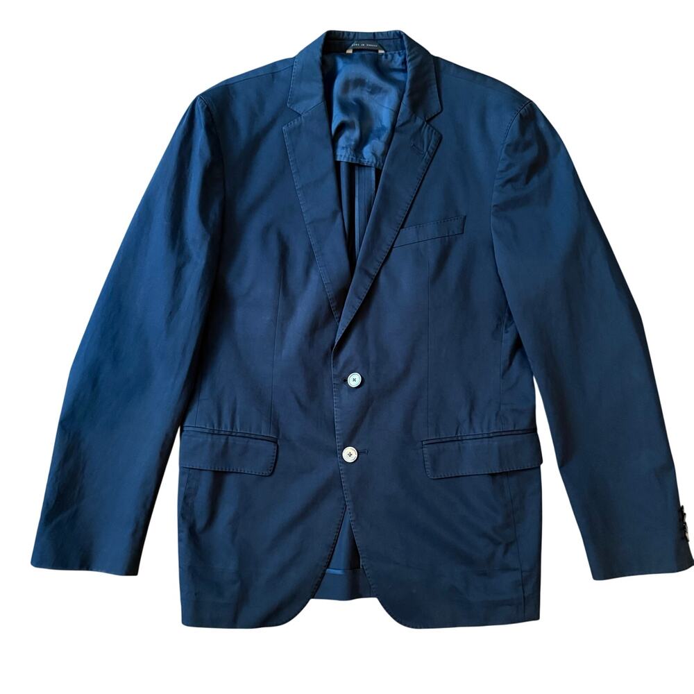 Hugo Boss Mens Navy Blue Blazer Coat 40R Button Classic Cotton Suit Jacket